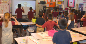 Kindergartners exercise while counting to 100 at Stanfield Elementary. Photo by Raquel Hendrickson