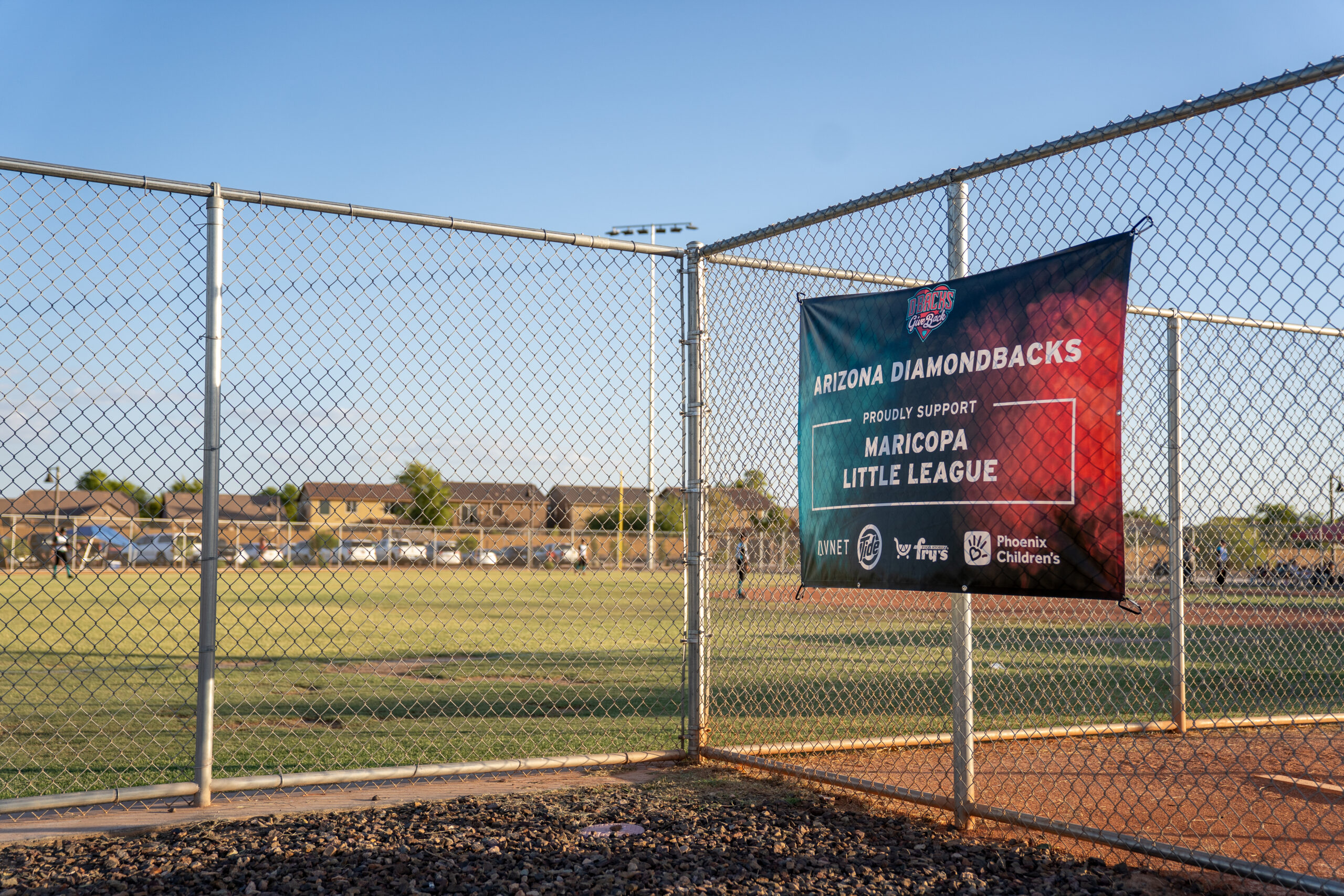 A banner at Lake View Park announces Maricopa as the host site for this year’s 12U Arizona State Little League Tournament. [David Iversen]