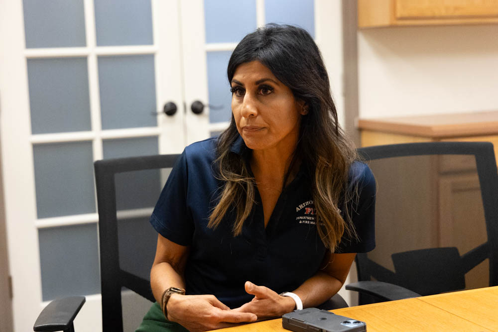 Tiffany Davila, spokesperson for the Arizona Department of Fire and Forest Management, discusses fire restrictions and safety for the Labor Day weekend on Aug. 28, 2024. [Brian Petersheim Jr.]