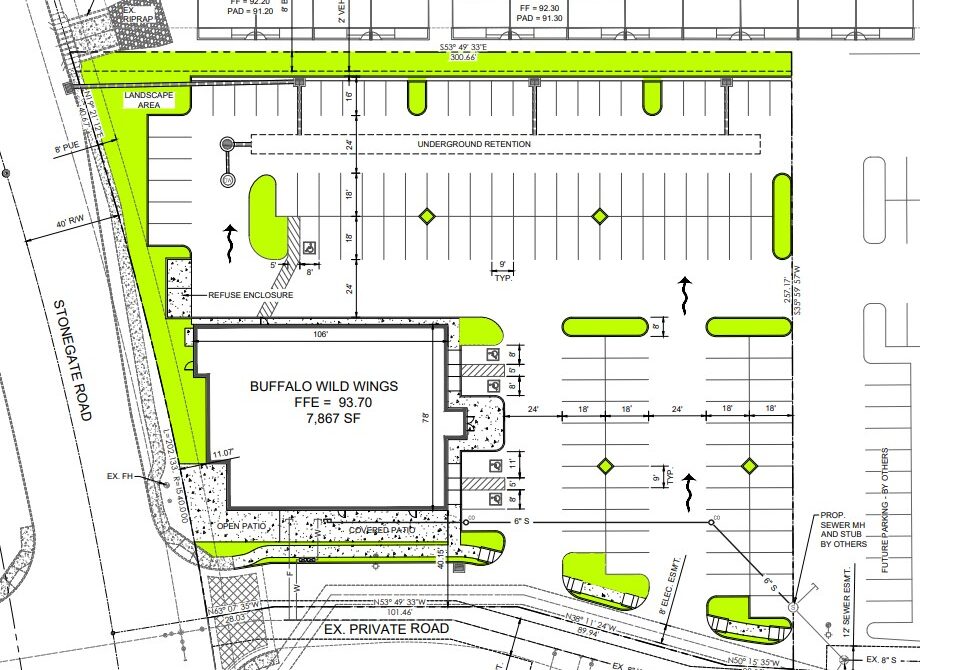 A preliminary site plan for Buffalo Wild Wings near Maricopa-Casa Grande Highway and Stonegate Road. The restaurant will sit east of Home Depot. [Courtesy of City of Maricopa]