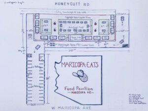An image of a preliminary site plan for Maricopa Eats, a proposed food truck park on Honeycutt Road and Plainview Street. [Courtesy City of Maricopa]