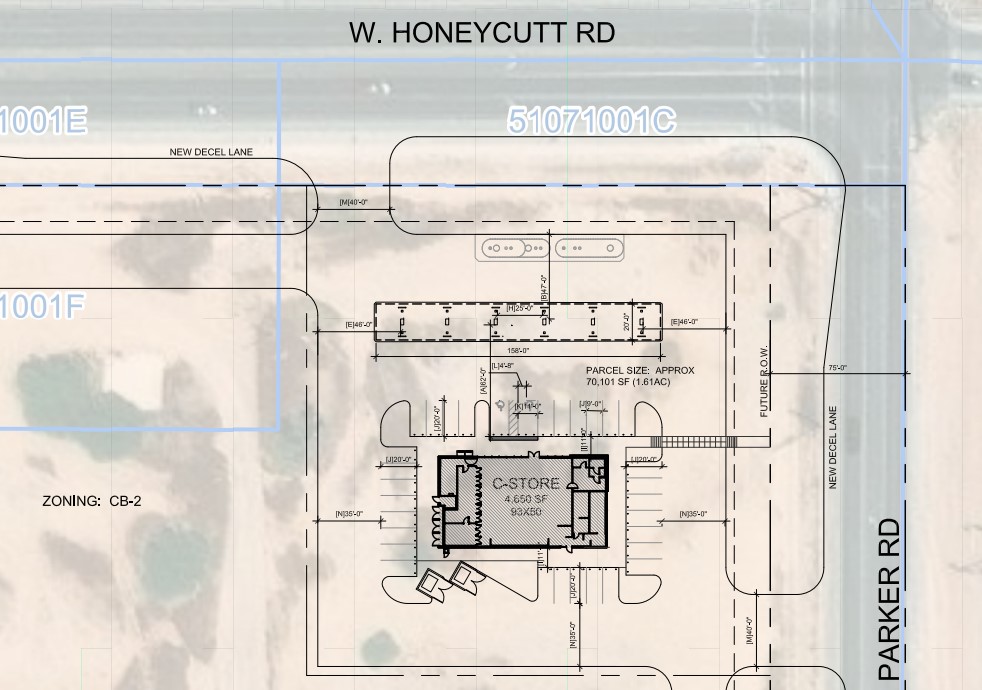 A screenshot from the development plan for a 7-Eleven gas station and convenience store on Honeycutt and White and Parker Roads. [City of Maricopa]