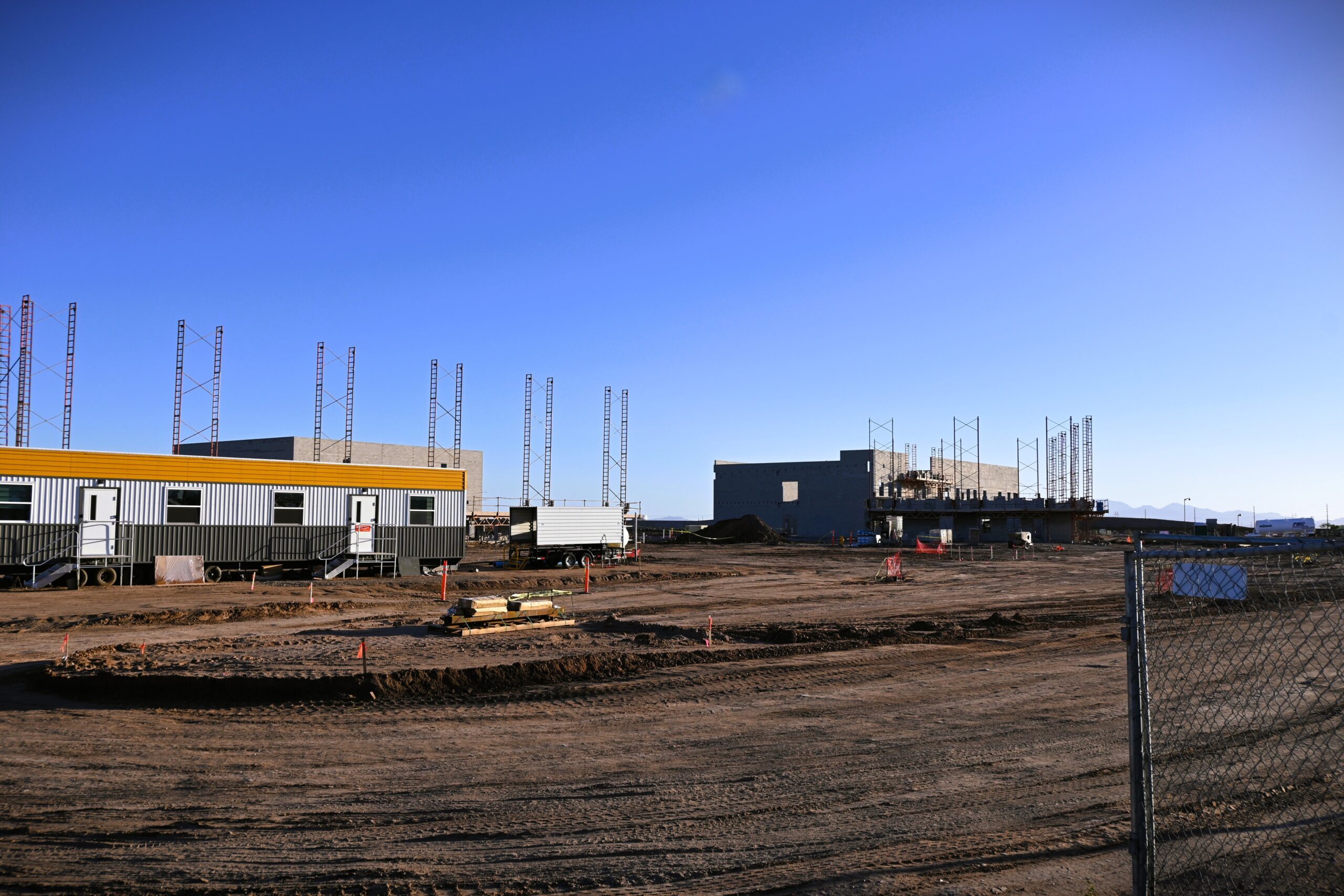 Crews continue building Maricopa Unified’s new $61 million K–8 campus in Sorrento, scheduled to open in 2026. Oct. 23, 2025. [Elias Weiss]