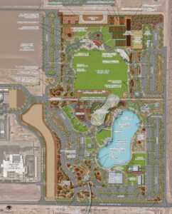 A preliminary site plan illustrates a possibly vision for Park 48, previously known as Iconic and Civic Center Park, near city hall and Maricopa Police Department. [J2 Designs]