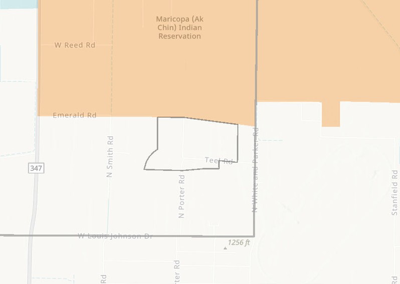 A map shows the location of a proposed data center sitting between White and Parker and Smith Roads. [Pinal County]