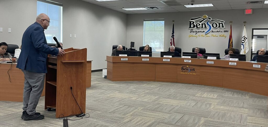 Vincent Manfredi speaking before the Arizona Department of Transportation Board to advocate for inclusion in the five year transportation plan.