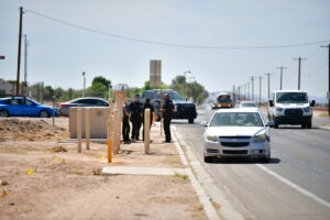 Maricopa police respond April 22, 2026, to a reported pedestrian crash at Honeycutt and Hartman roads. [Monica D. Spencer]
