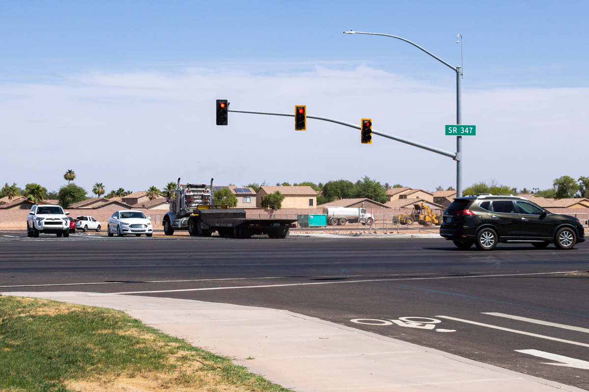 traffic様 New turn lane, signals completed at Cobblestone Farms Drive