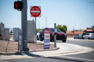 A view of campaign signs sitting at the southeastern corner of John Wayne Parkway and Honeycutt Avenue on May 21, 2026. [Monica D. Spencer]