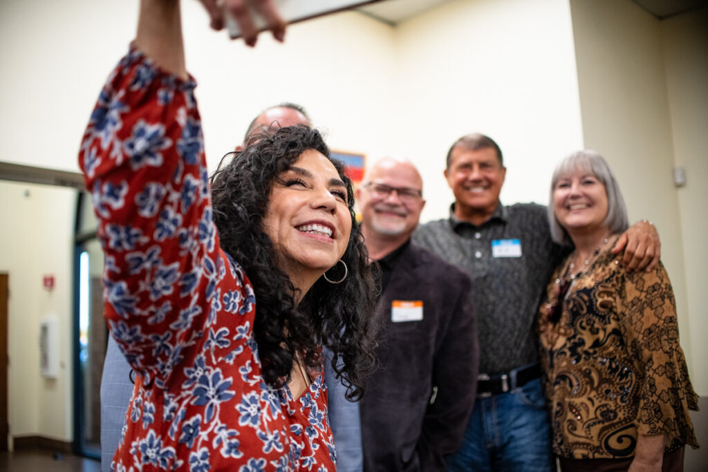 Rep. Teresa Martinez takes a selfie with Rep. Chris Martinez, Maricopa Vice Mayor Vince Manfredi, former Maricopa Mayor Ed Farrell and Mayor Nancy Smith on May 28, 2026. [Monica D. Spencer]