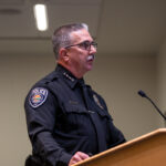 Maricopa Police Chief Mark Goodman speaks to Maricopa City Council while presenting his department's annual report on April 7, 2026. [Monica D. Spencer]