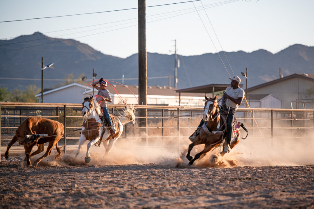 RJ Ruiz and Elvenee Dees practice roping at their Hidden Valley home on May 9, 2026. [Monica D. Spencer]