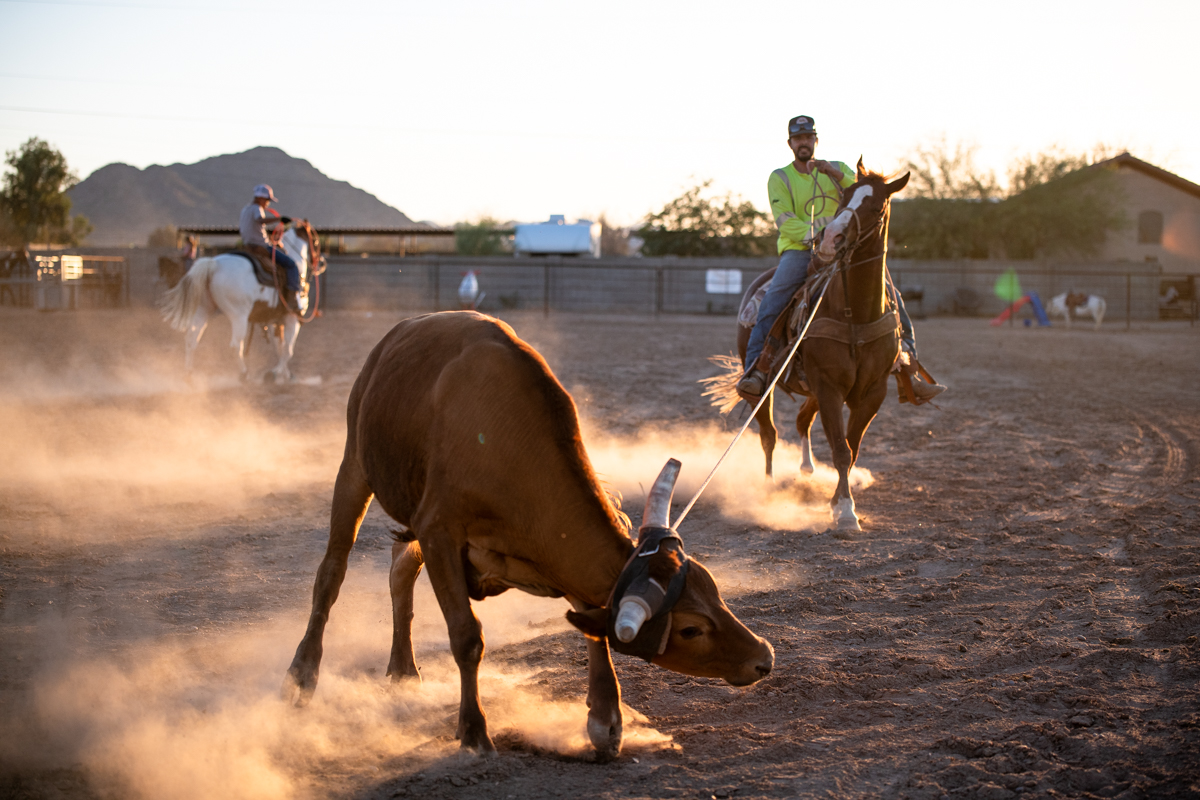 RJ Ruiz and his father, Ricardo, practice roping on May 9, 2026. [Monica D. Spencer]