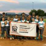 Members of Maricopa Little League girls 12U All-Star softball team celebrate their District 4 win on June 16, 2026. [Maricopa Little League]
