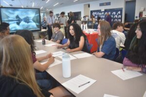 Rep. Teresa Martinez speaks with students at Desert Sunrise High School during the school's recognition of Constitution Week on Sept. 18, 2026. [MUSD}