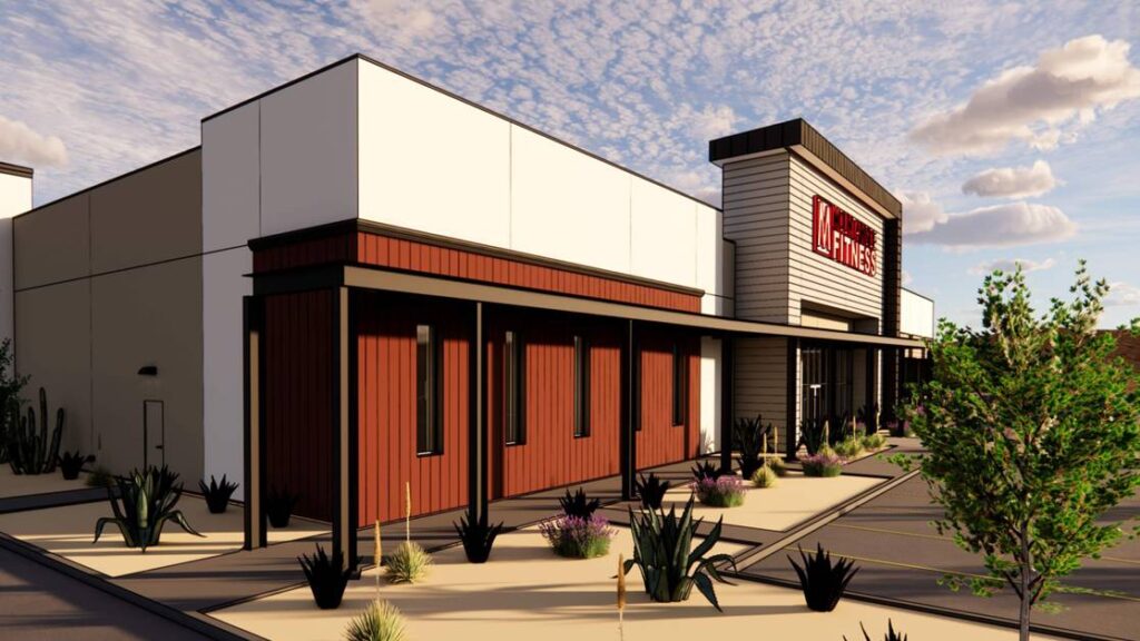 A rendering of the proposed Mountainside Fitness at the southeast corner of John Wayne Parkway and Honeycutt Avenue. [City of Maricopa]