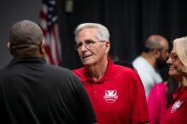 Constable Bill Griffin speaks with a constituent during a Maricopa Republican Club meeting on March 28, 2026. [Monica D. Spencer]