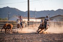 RJ Ruiz and Elvenee Dees practice roping at their Hidden Valley home on May 9, 2026. [Monica D. Spencer]