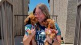 Chloe Jordan holds her dachshunds Shades and Canela in this undated photo. [Doxies of the Desert]