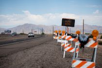 A sign reading "Road work starting 6/26" sits on the side of southbound State Route 347 on June 24, 2026. [Monica D. Spencer]
