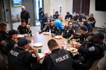 Maricopa police and fire crews eat lunch during a shift change at Maricopa Fire Department Administration Office on Sept. 9, 2026. [Monica D. Spencer]