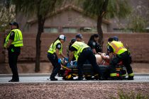 Medics treat an injured motorcyclist on John Wayne Parkway near Cobblestone Farms Drive on Sept. 16, 2026. [Monica D. Spencer]