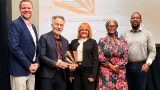 Ron Angerame, Tena Dugan and Shawnte Rothschild accept the Arizona Transportation Partnering Excellence Award on behalf of Maricopa's 347 Facts Committee at the Arizona Conference on Roads and Streets in Tucson on Sept. 24, 2026. [Ron Angerame]