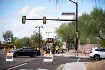 A view of construction on the new traffic lights at Desert Greens Drive and Smith-Enke Road on Oct. 12, 2026. [Monica D. Spencer]