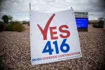 A sign advocating for Proposition 416 sits near Butterfield Elementary School on Oct. 12, 2026. [Monica D. Spencer]
