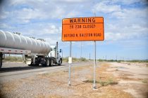 A sign warns drivers of the closure of State Route 238 between Ralston Road and Gila Bend, Ariz. on Aug. 24, 2026. [Monica D. Spencer]