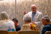 Councilmember Vincent Manfredi speaks to a small crowd during a live town hall he hosted at Maricopa City Hall on Aug. 28, 2025. [Monica D. Spencer]